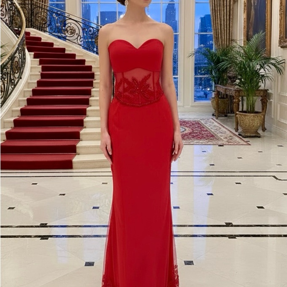 Attitudes by Debra‎ Elegant Red Strapless Evening top and skirt set